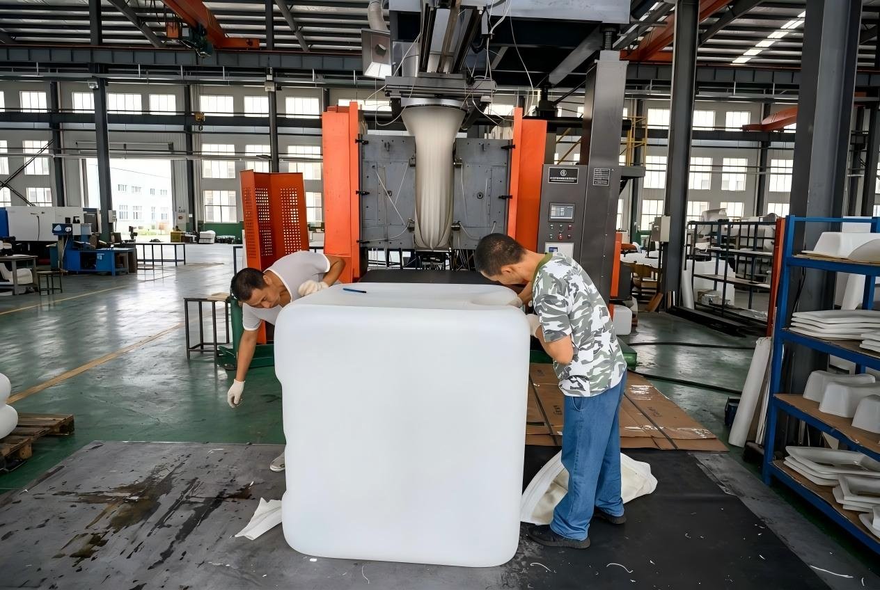 1000L IBC tank produced by SW-S1000L accumulator head blow molding machine — HDPE intermediate bulk container