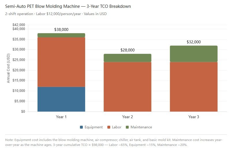3-year TCO comparison chart for PET bottle blowing machine — Sailwin