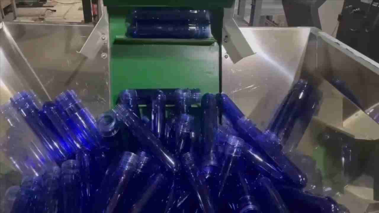 5 gallon blow molding machine large water jug preform collection hopper closeup Sailwin