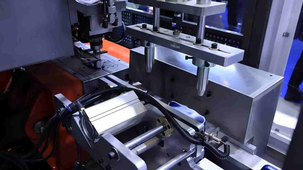 all electric blow molding machine deflashing trimming station servo closeup