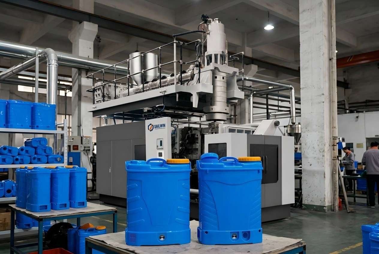 HDPE electric sprayer tank and housing blow molded by SW accumulator machine