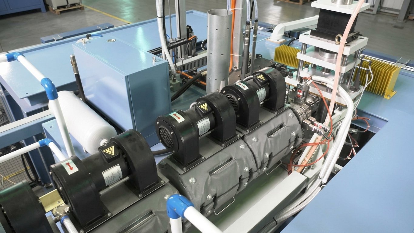jerrycan blow molding machine HMW-HDPE extruder screw barrel heating band drive motor