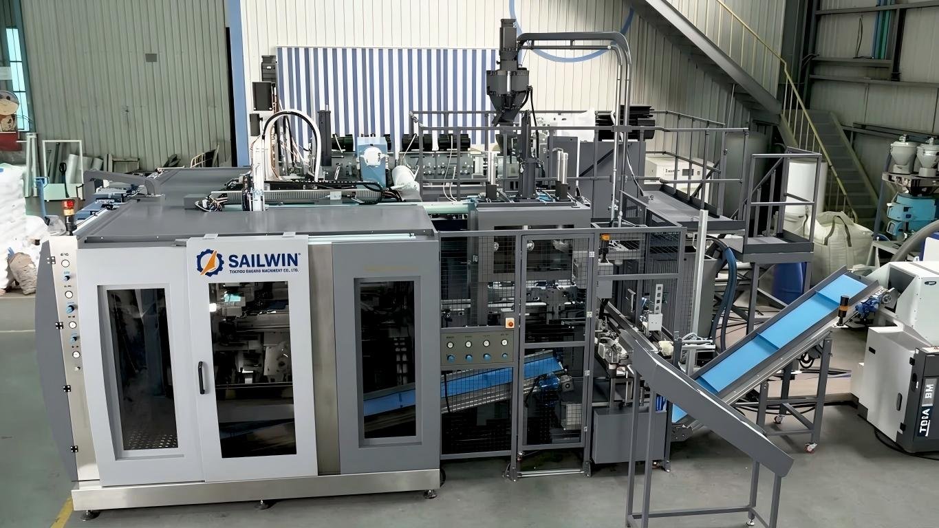 Sailwin jerrycan blow molding machine full production line side view with conveyor system