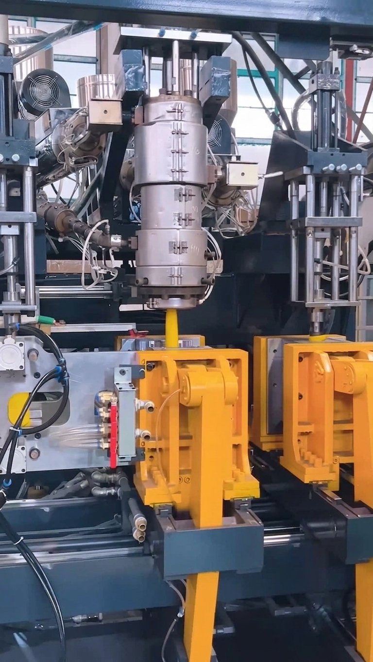 multilayer coextrusion blow molding machine FIFO die head frame structure detail low angle Sailwin