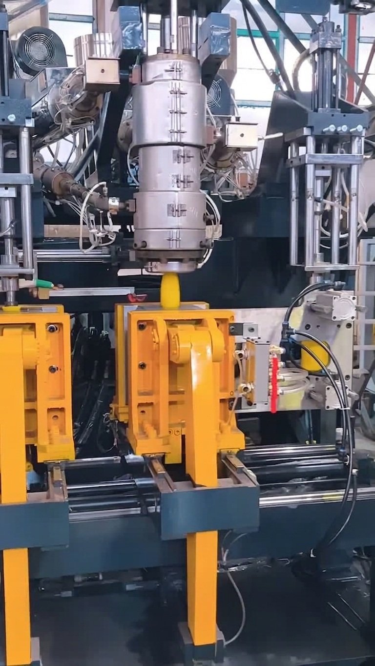 multilayer coextrusion blow molding machine side view orange die head blue barrel customer factory