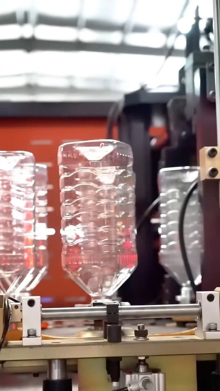 PET edible oil bottle blow molding machine forming process mold side view Sailwin red frame