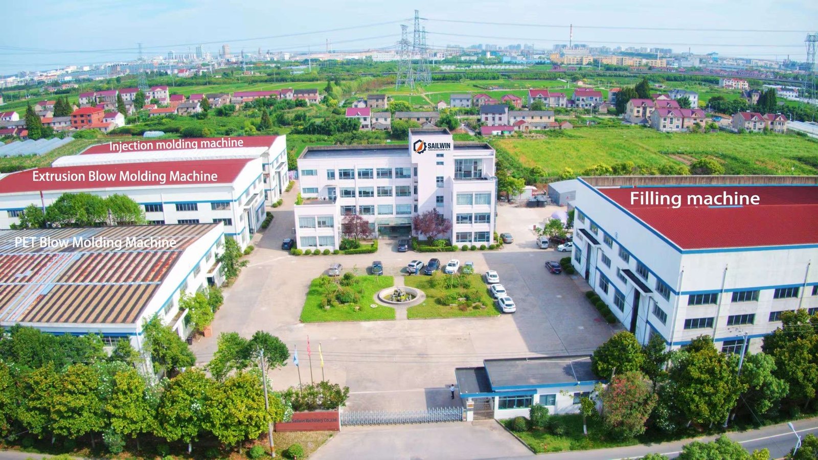 Taizhou Sailwin blow molding machine factory aerial overview manufacturing base