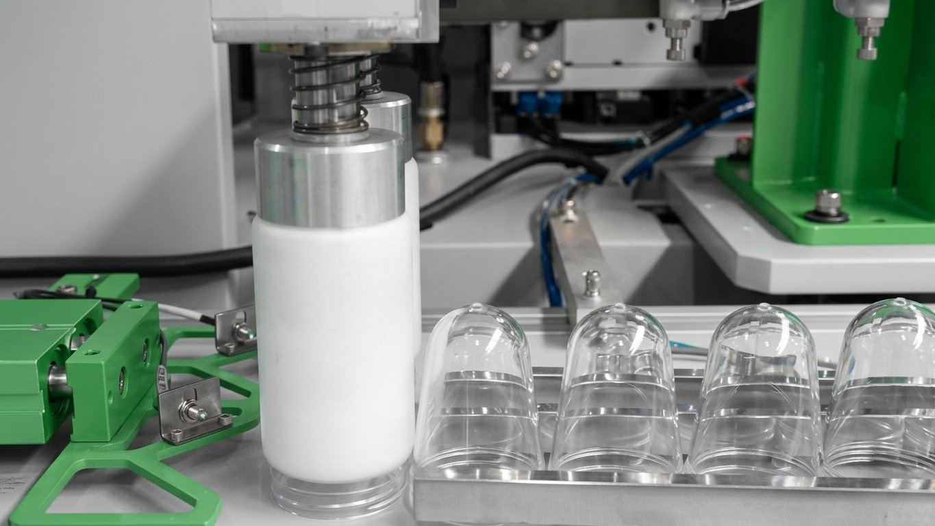 wide mouth jar blow molding machine finished jar output closeup various shapes Sailwin SW-J