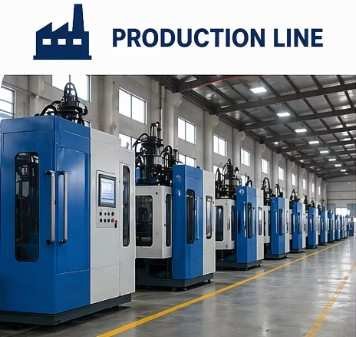 Automated Machinery Mass Assembly Workshop Automatic extrusion blow molding machine mass production line and batch assembly workshop view showing continuous linear platforms — Sailwin
