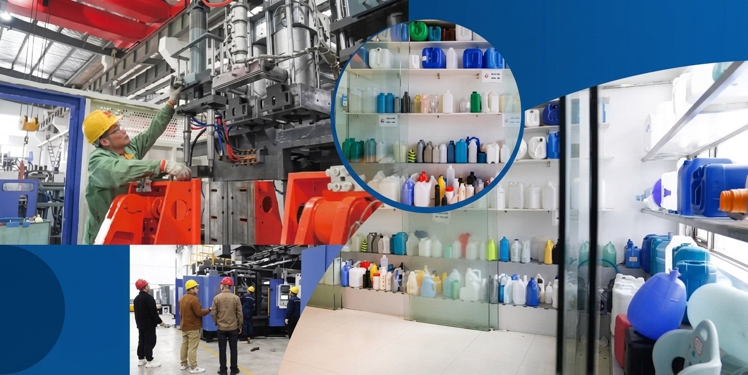 Bottle Sample Exhibition and Global Client Reception Blow molding equipment manufacturing workshop plastic bottle sample exhibition and global international client business reception — Sailwin