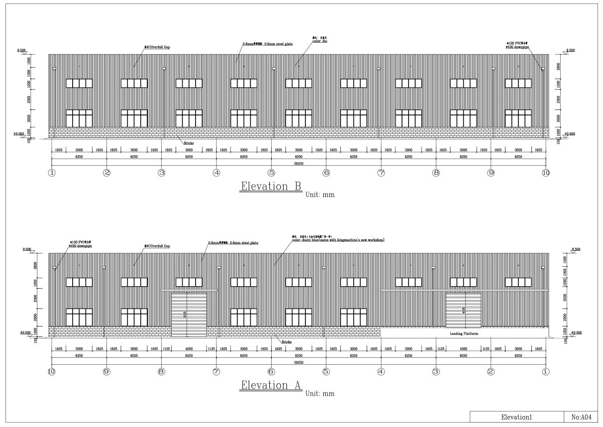 Water bottling plant CAD architectural factory layout and machine elevation diagram