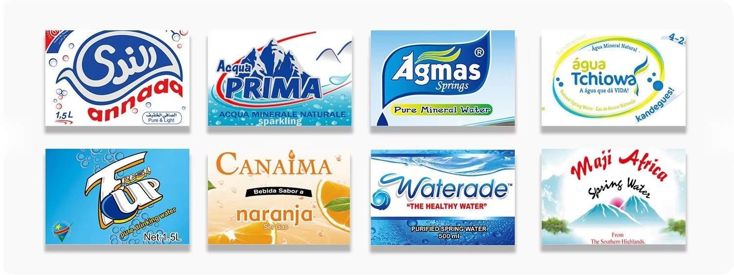 Water bottle label design templates and shrink sleeve finished packaging samples